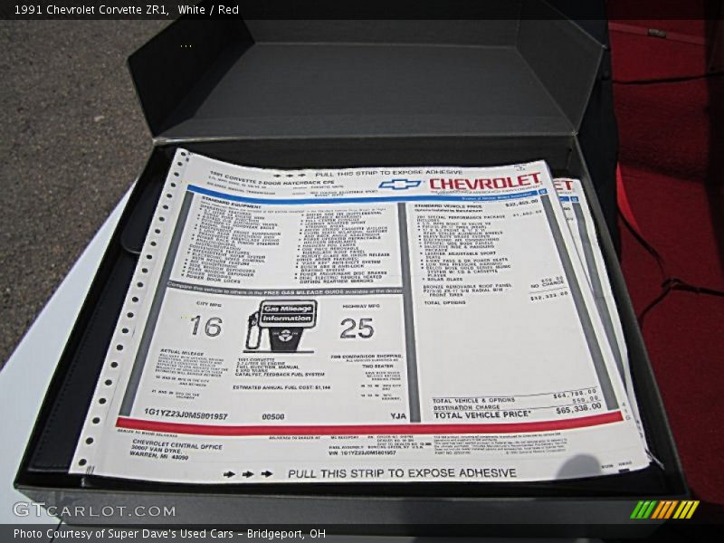  1991 Corvette ZR1 Window Sticker