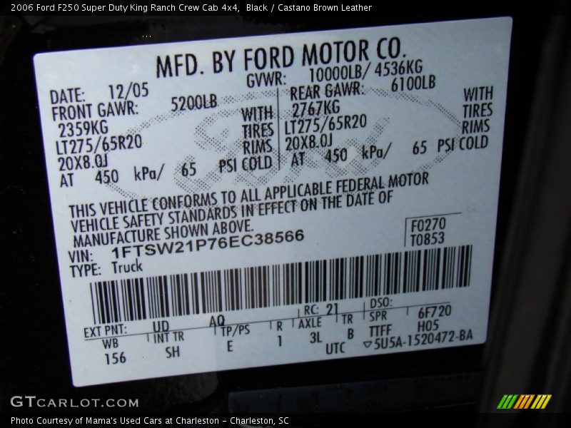 Black / Castano Brown Leather 2006 Ford F250 Super Duty King Ranch Crew Cab 4x4