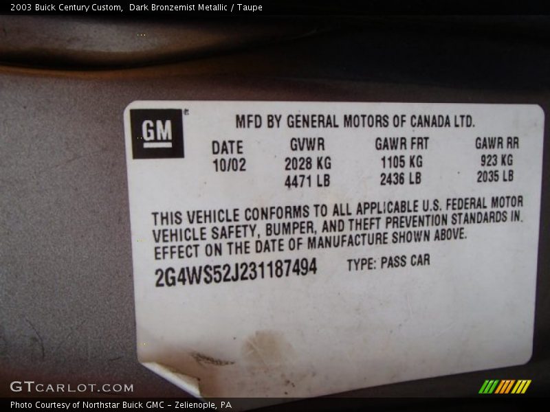 Dark Bronzemist Metallic / Taupe 2003 Buick Century Custom