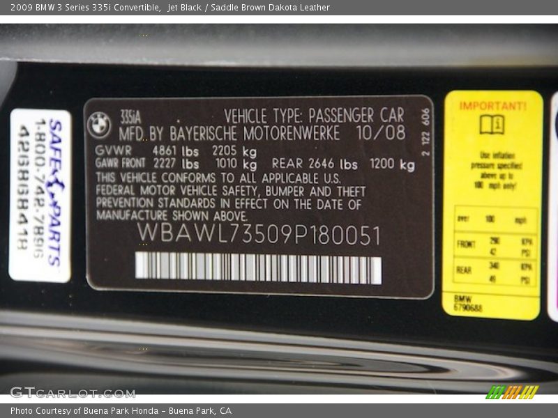 Jet Black / Saddle Brown Dakota Leather 2009 BMW 3 Series 335i Convertible