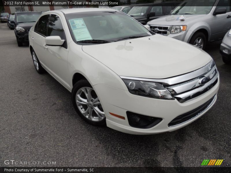 White Platinum Tri-Coat / Medium Light Stone 2012 Ford Fusion SE