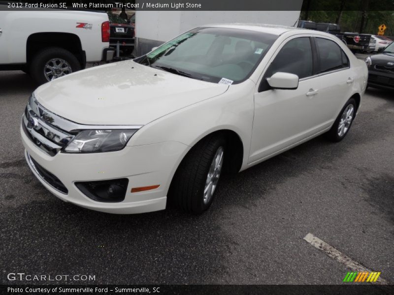 White Platinum Tri-Coat / Medium Light Stone 2012 Ford Fusion SE