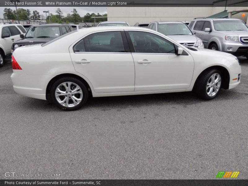 White Platinum Tri-Coat / Medium Light Stone 2012 Ford Fusion SE