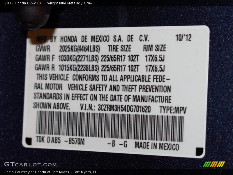 Twilight Blue Metallic / Gray 2013 Honda CR-V EX