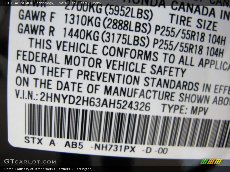 Crystal Black Pearl / Ebony 2010 Acura MDX Technology
