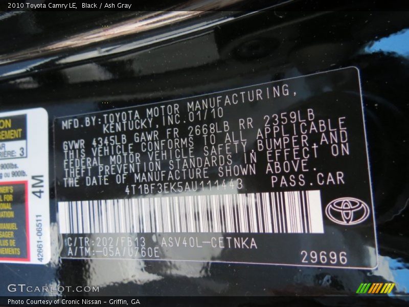 Black / Ash Gray 2010 Toyota Camry LE