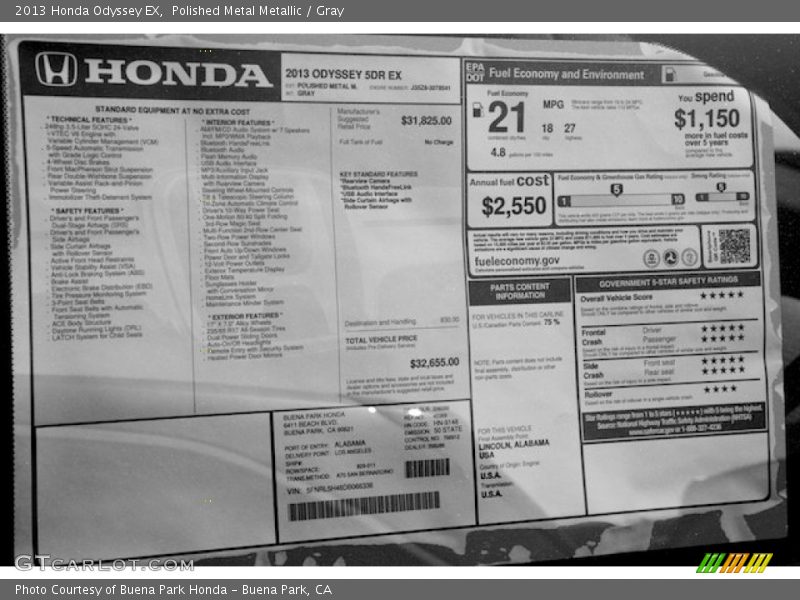 Polished Metal Metallic / Gray 2013 Honda Odyssey EX