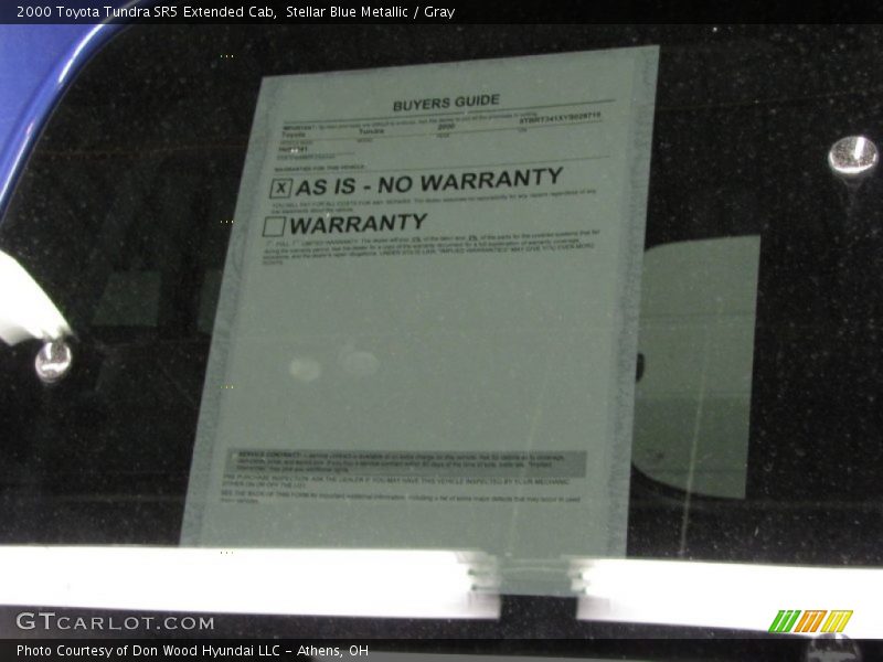 Stellar Blue Metallic / Gray 2000 Toyota Tundra SR5 Extended Cab