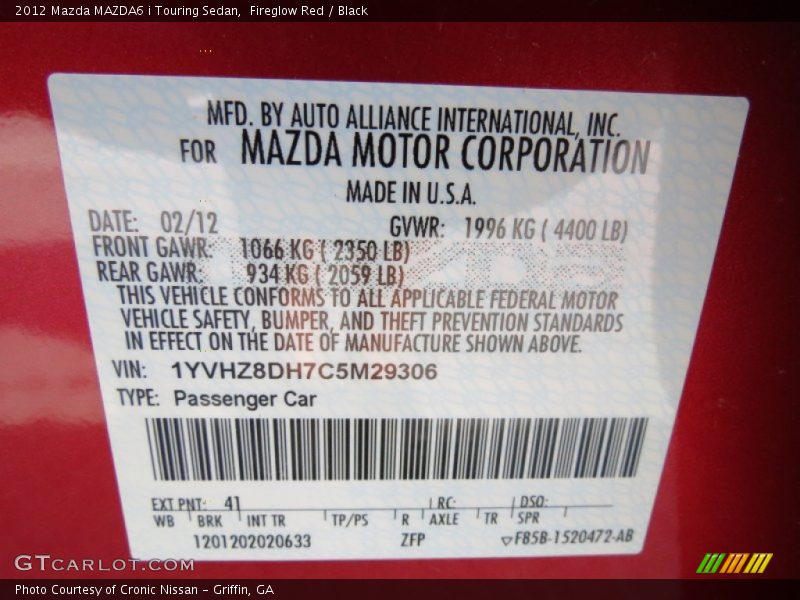 Fireglow Red / Black 2012 Mazda MAZDA6 i Touring Sedan