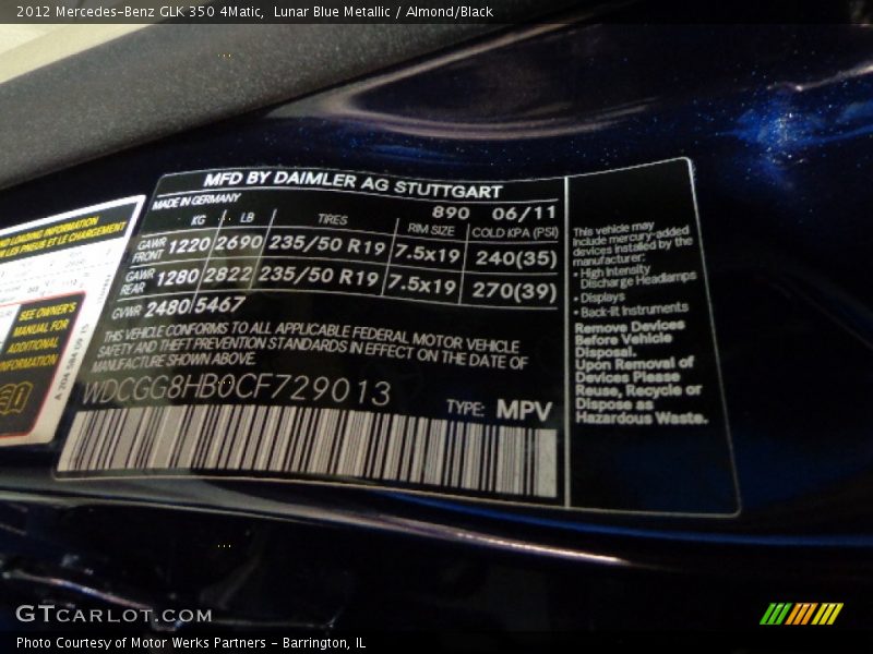 Lunar Blue Metallic / Almond/Black 2012 Mercedes-Benz GLK 350 4Matic