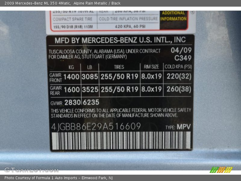 2009 ML 350 4Matic Alpine Rain Metallic Color Code 349