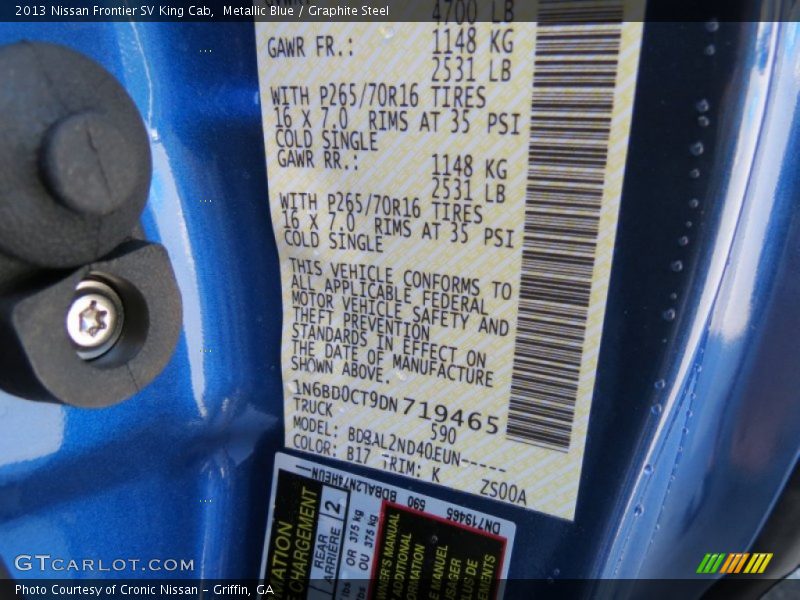 2013 Frontier SV King Cab Metallic Blue Color Code B17