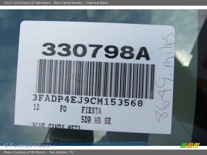 Blue Candy Metallic / Charcoal Black 2012 Ford Fiesta SE Hatchback