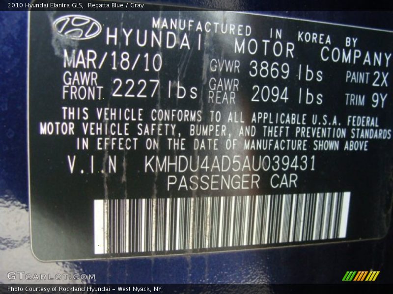 Regatta Blue / Gray 2010 Hyundai Elantra GLS