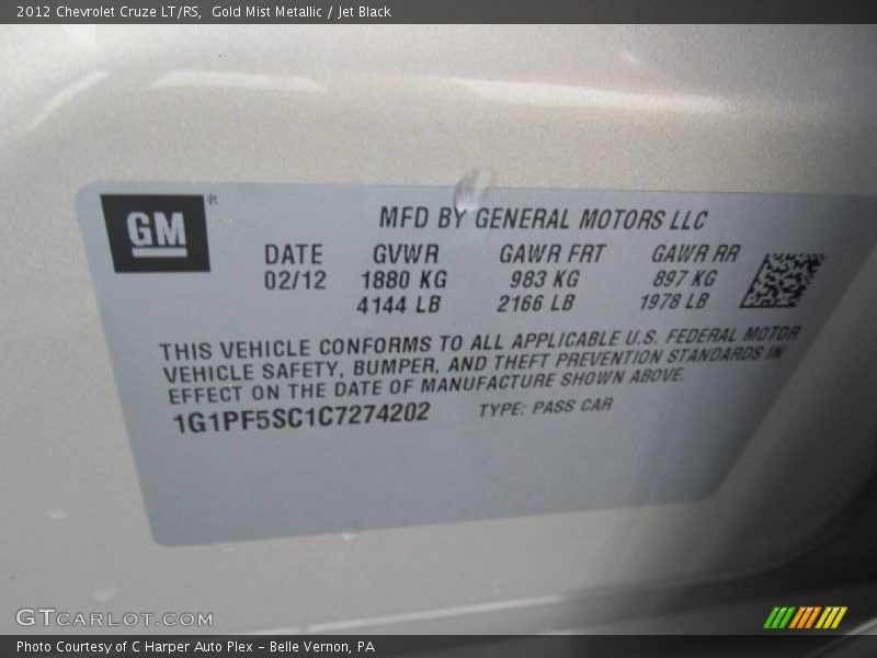Gold Mist Metallic / Jet Black 2012 Chevrolet Cruze LT/RS