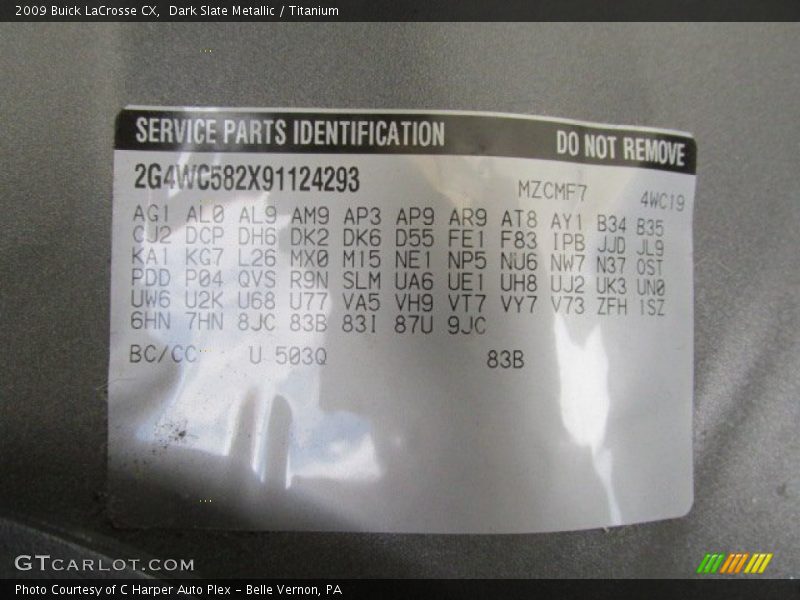 2009 LaCrosse CX Dark Slate Metallic Color Code 503Q