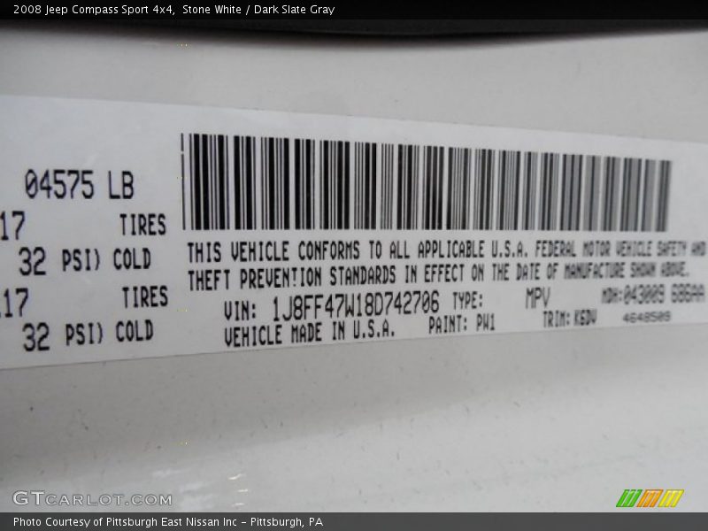 Stone White / Dark Slate Gray 2008 Jeep Compass Sport 4x4