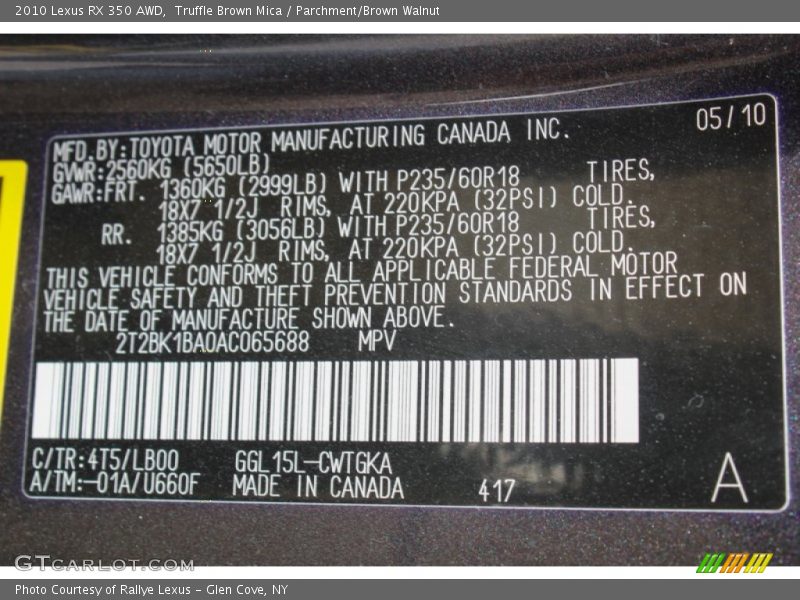 Truffle Brown Mica / Parchment/Brown Walnut 2010 Lexus RX 350 AWD