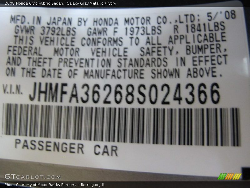 Galaxy Gray Metallic / Ivory 2008 Honda Civic Hybrid Sedan