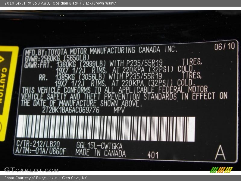 Obsidian Black / Black/Brown Walnut 2010 Lexus RX 350 AWD