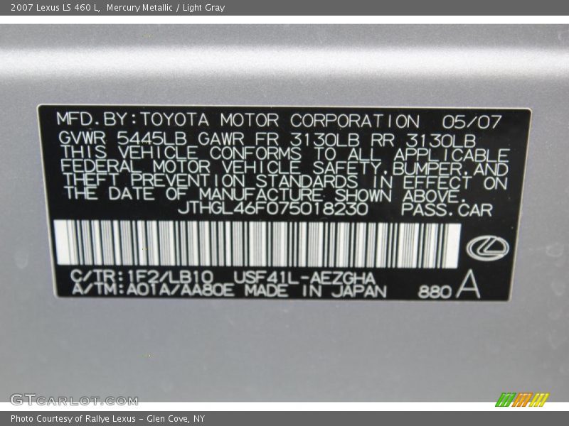 Mercury Metallic / Light Gray 2007 Lexus LS 460 L