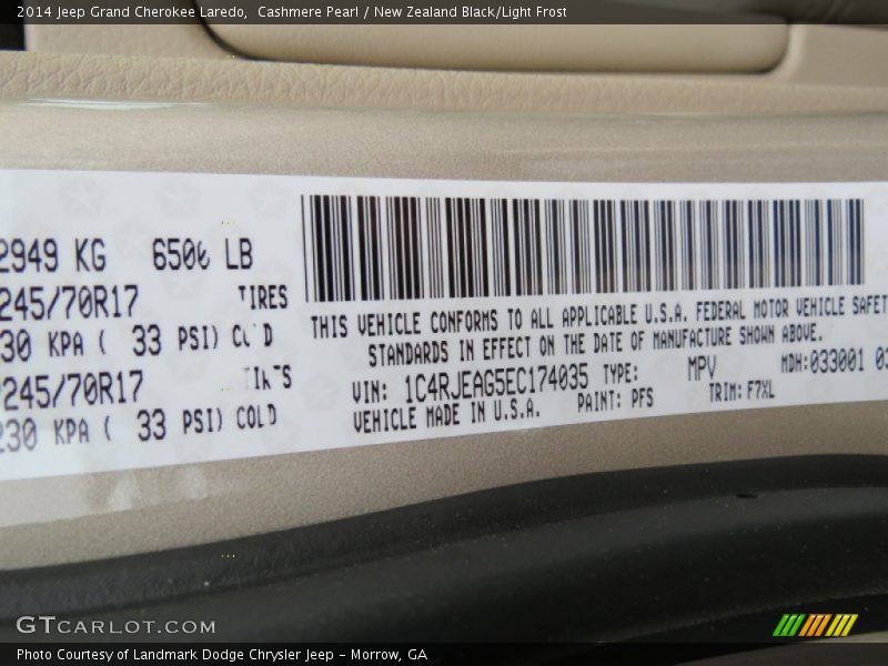2014 Grand Cherokee Laredo Cashmere Pearl Color Code PFS