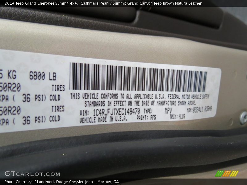2014 Grand Cherokee Summit 4x4 Cashmere Pearl Color Code PFS