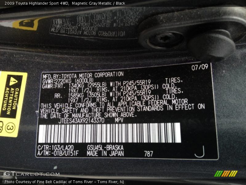 Magnetic Gray Metallic / Black 2009 Toyota Highlander Sport 4WD