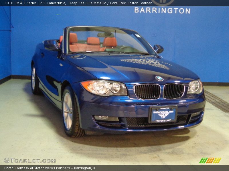 Deep Sea Blue Metallic / Coral Red Boston Leather 2010 BMW 1 Series 128i Convertible