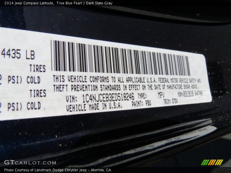 2014 Compass Latitude True Blue Pearl Color Code PBU