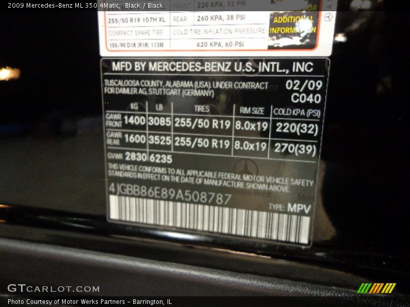 Black / Black 2009 Mercedes-Benz ML 350 4Matic