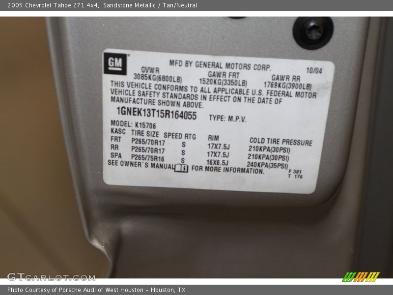 Sandstone Metallic / Tan/Neutral 2005 Chevrolet Tahoe Z71 4x4
