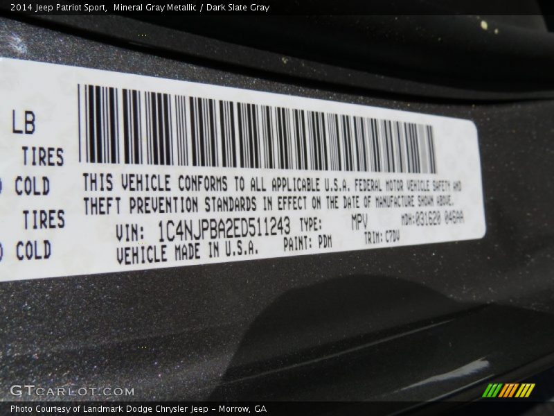 Mineral Gray Metallic / Dark Slate Gray 2014 Jeep Patriot Sport