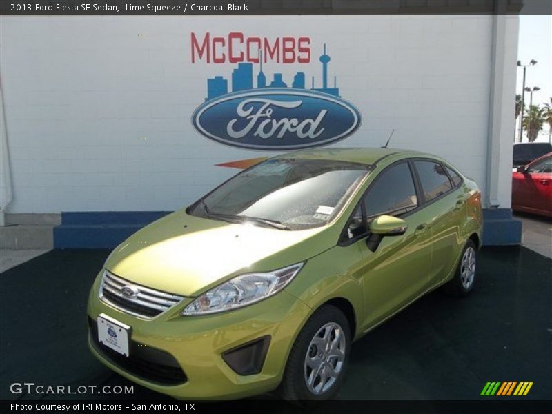Lime Squeeze / Charcoal Black 2013 Ford Fiesta SE Sedan