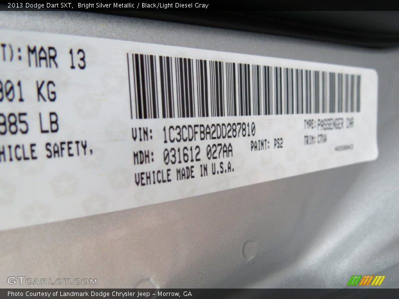 Bright Silver Metallic / Black/Light Diesel Gray 2013 Dodge Dart SXT