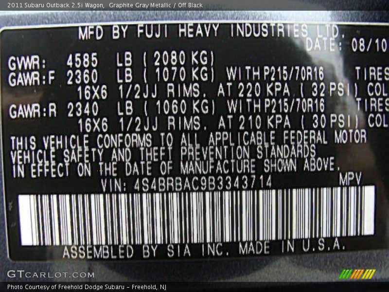 Graphite Gray Metallic / Off Black 2011 Subaru Outback 2.5i Wagon