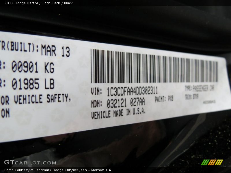 Pitch Black / Black 2013 Dodge Dart SE