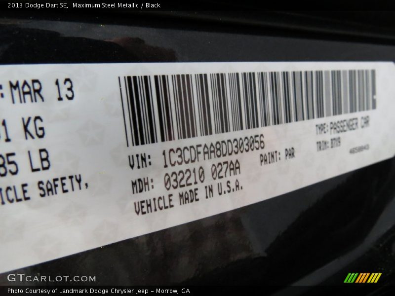 Maximum Steel Metallic / Black 2013 Dodge Dart SE