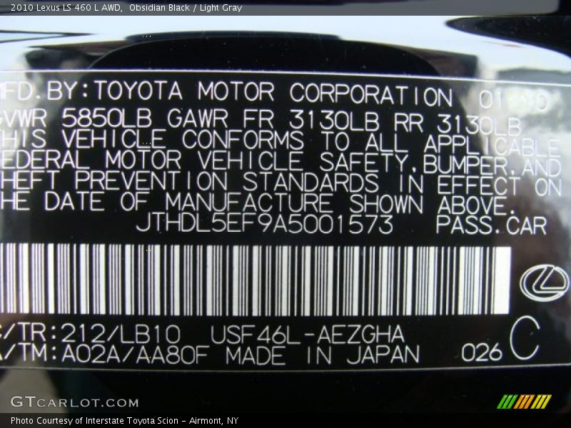 Obsidian Black / Light Gray 2010 Lexus LS 460 L AWD