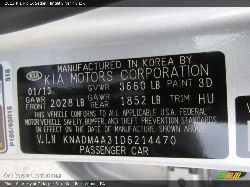 Bright Silver / Black 2013 Kia Rio LX Sedan