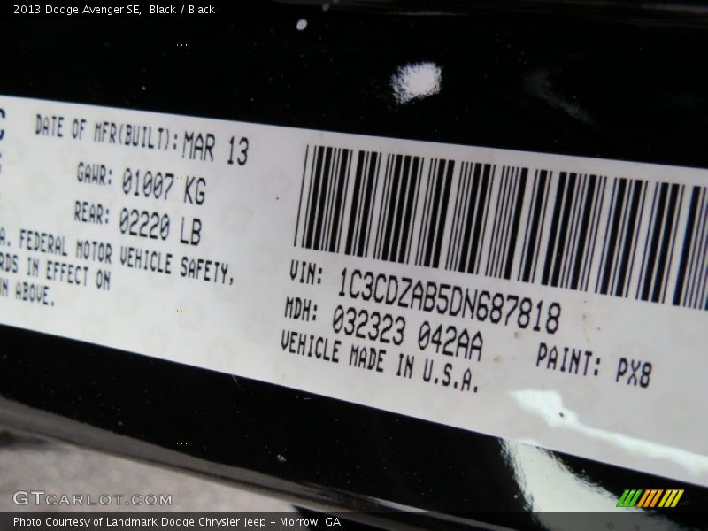 Black / Black 2013 Dodge Avenger SE
