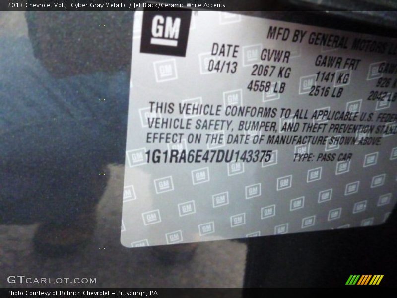 Cyber Gray Metallic / Jet Black/Ceramic White Accents 2013 Chevrolet Volt