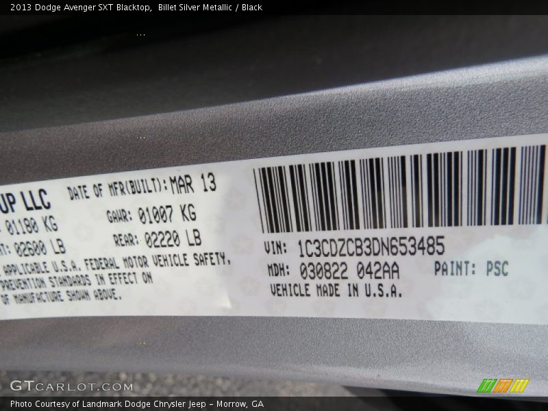 Billet Silver Metallic / Black 2013 Dodge Avenger SXT Blacktop