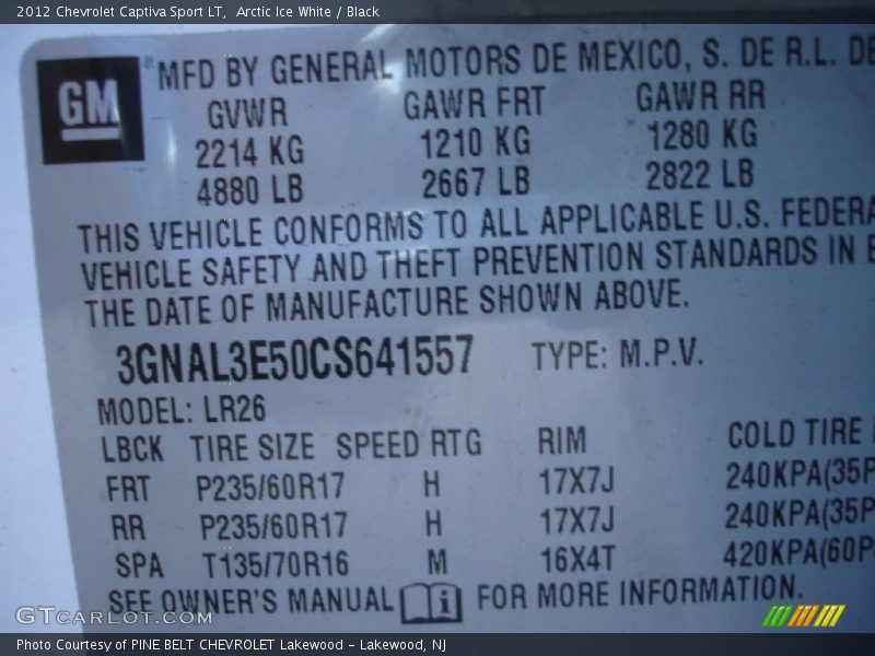Arctic Ice White / Black 2012 Chevrolet Captiva Sport LT