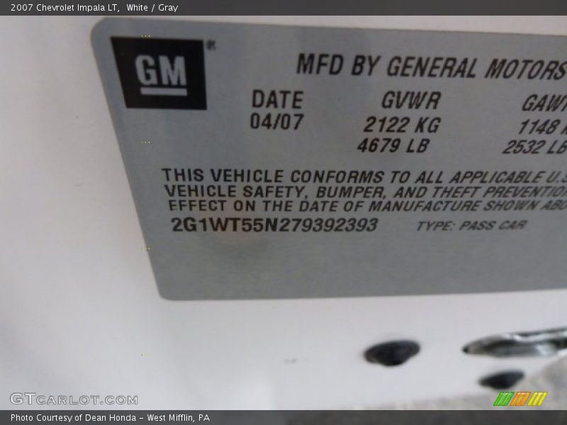 White / Gray 2007 Chevrolet Impala LT