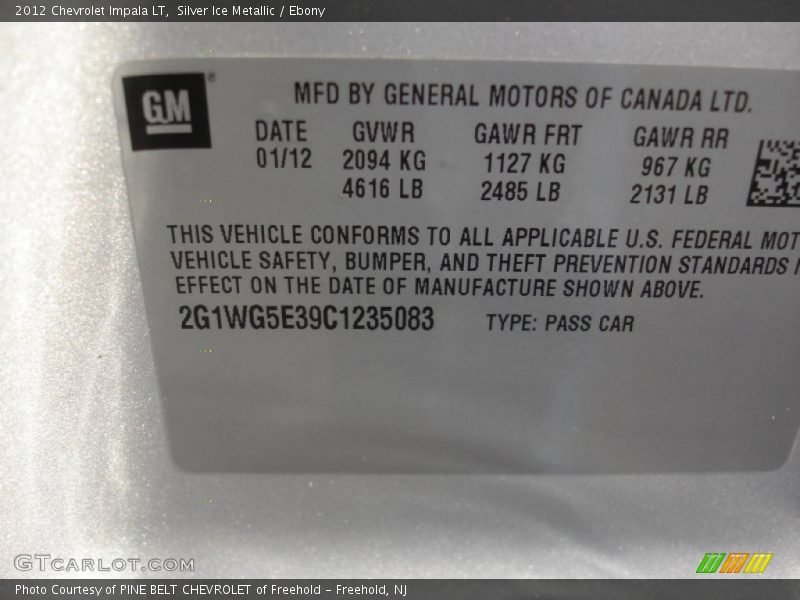 Silver Ice Metallic / Ebony 2012 Chevrolet Impala LT