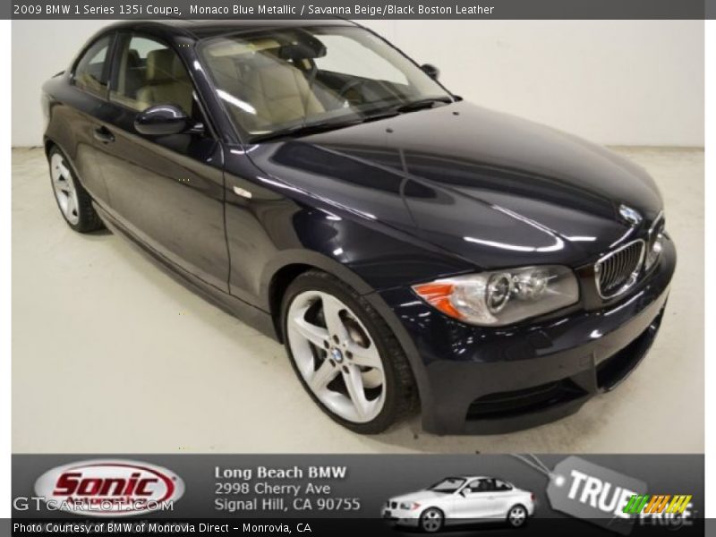 Monaco Blue Metallic / Savanna Beige/Black Boston Leather 2009 BMW 1 Series 135i Coupe