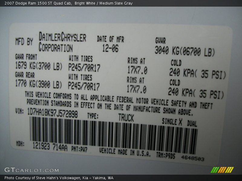 Bright White / Medium Slate Gray 2007 Dodge Ram 1500 ST Quad Cab