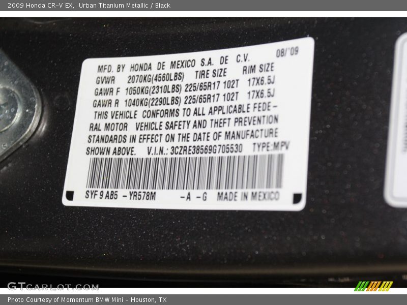 Urban Titanium Metallic / Black 2009 Honda CR-V EX