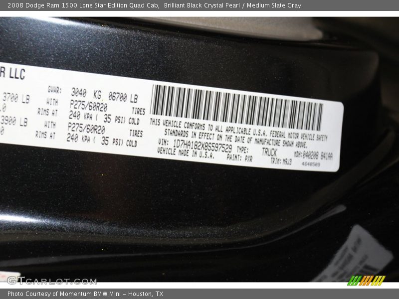 Brilliant Black Crystal Pearl / Medium Slate Gray 2008 Dodge Ram 1500 Lone Star Edition Quad Cab